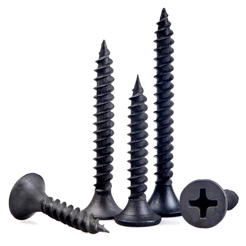 Tornillo de clavos de paneles de yeso de óxido negro DIN18182 Cabeza de trompeta de acero de carbono Tornillos de yeso doble enros